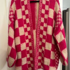 Krista Horton x Pink Lilly Pink and Cream Checkered Women's Sweater